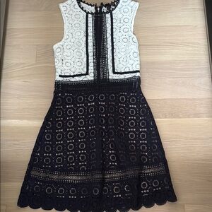 Aqua Black and Cream Sleeveless Lace Dress
